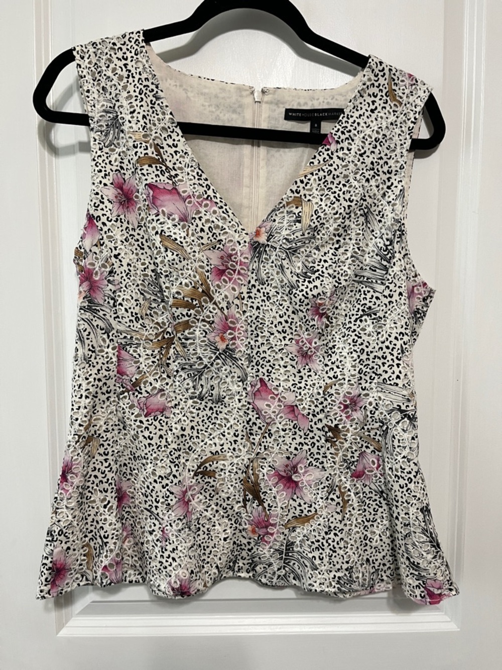 White House Black Market Floral Leopard Peplum Top Sz 8